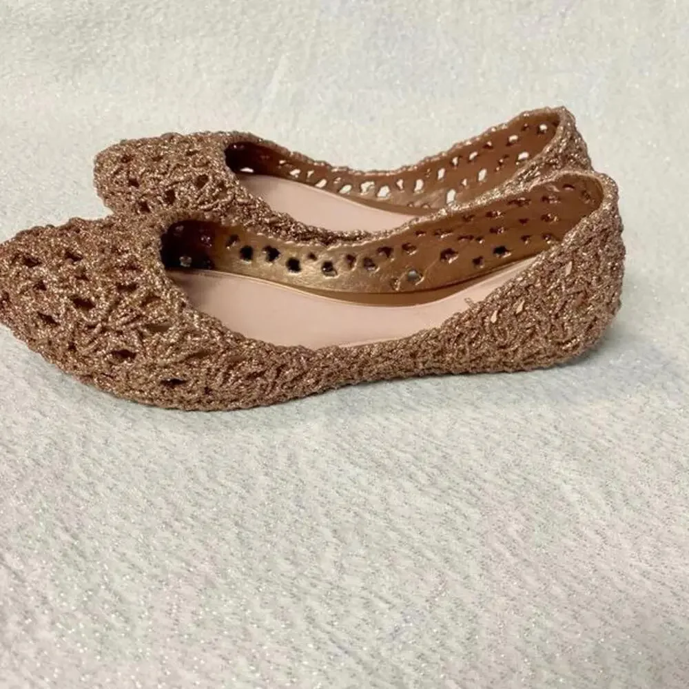 MEL By Melissa Campana Pink Glitter Flats Shoes Size 2 Girls Youth New In Box